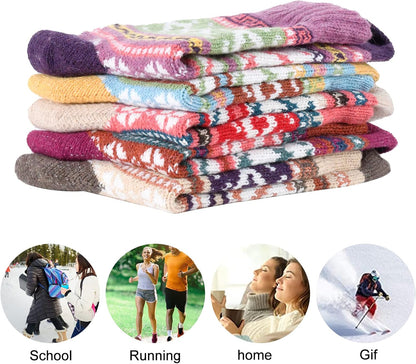 YANGYANG 5 Pairs Winter Warm Thick Crew Knit Socks for Women, Christmas Gifts, Stocking Stuffers