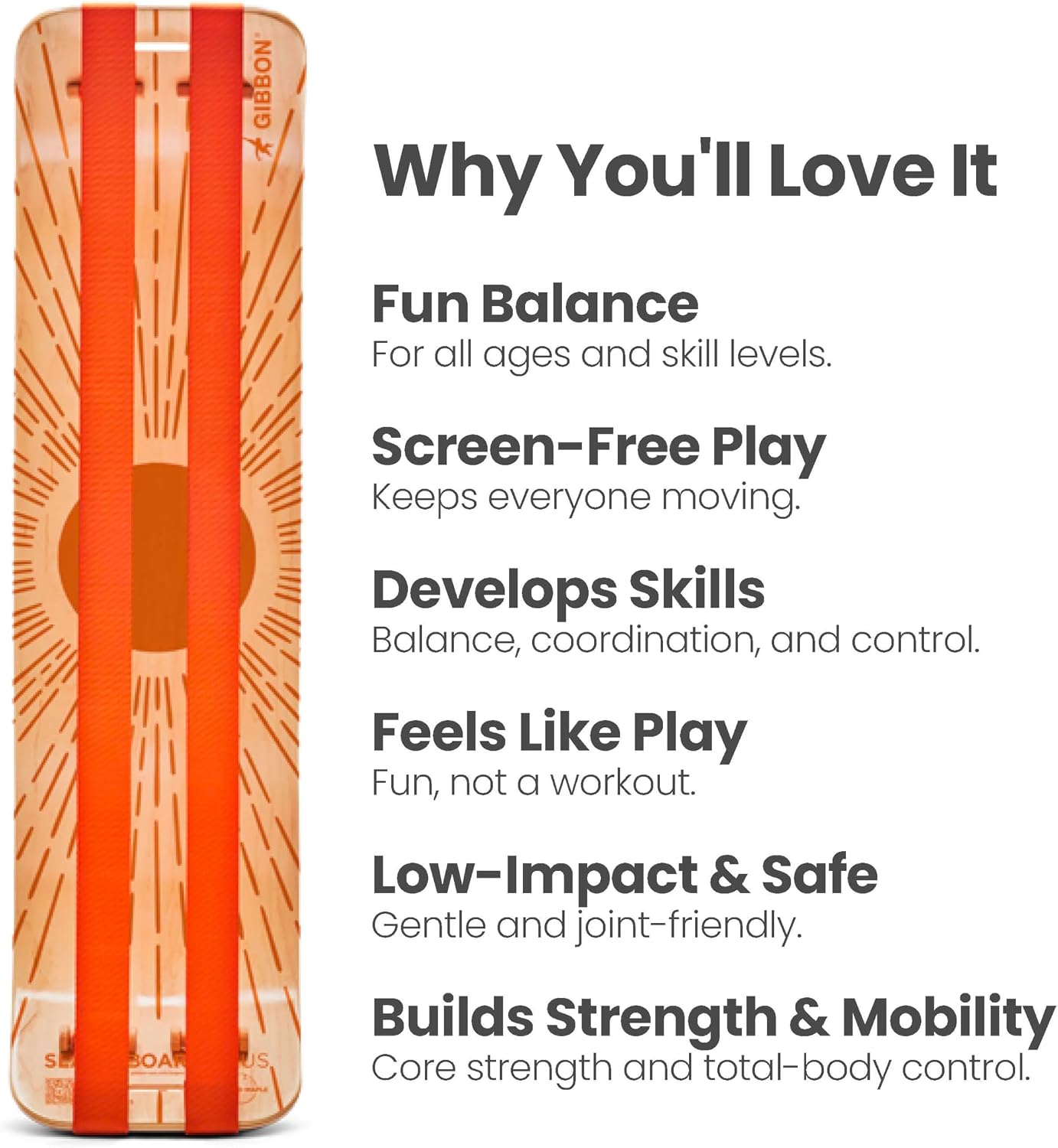 GIBBON SlackBoard - GiBoard Balance Board - Gift for Kids & Adults - 1 & 2 Line Options - Slackline Balance Trainer for Core Workouts, Standing Desk Exercise, Home Gym, Yoga & More