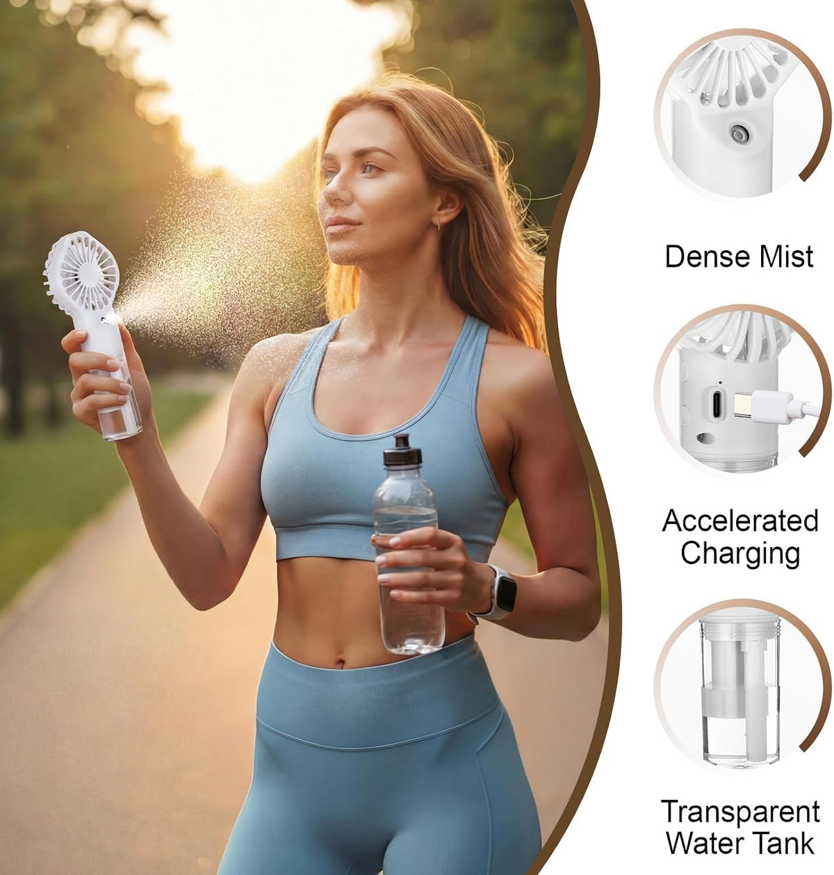 2 Pack Misting Fans Portable Handheld Rechargeable, Spray Fan