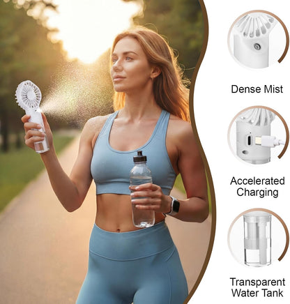 2 Pack Misting Fans Portable Handheld Rechargeable, Spray Fan