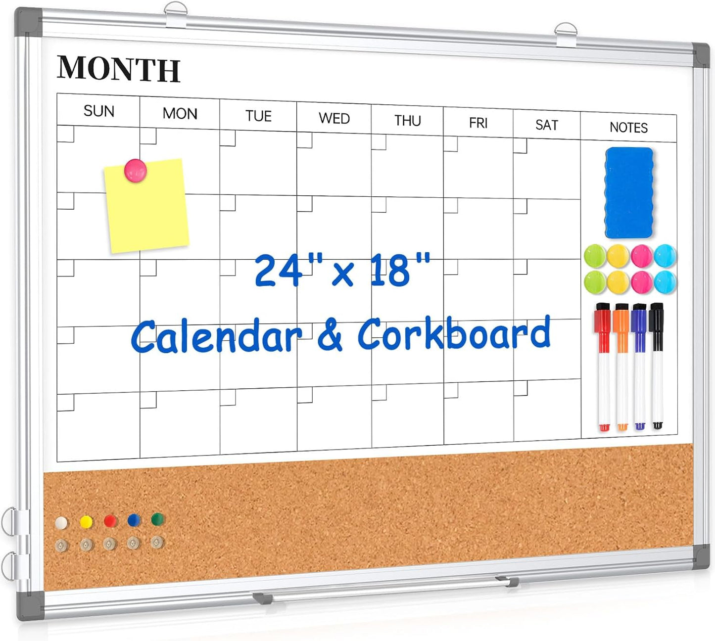 Weekly Dry Erase Calendar Whiteboard for Wall, 24" x 18" Cork Week Planner