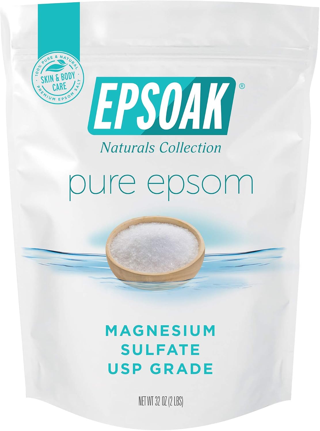 Epsoak Epsom Salt 38 lb. Magnesium Sulfate USP. (Qty. 2 x 19 lb. Bags) Resealable Epsom Salt Bag Unscented, Made in The USA, Cruelty-Free Certified