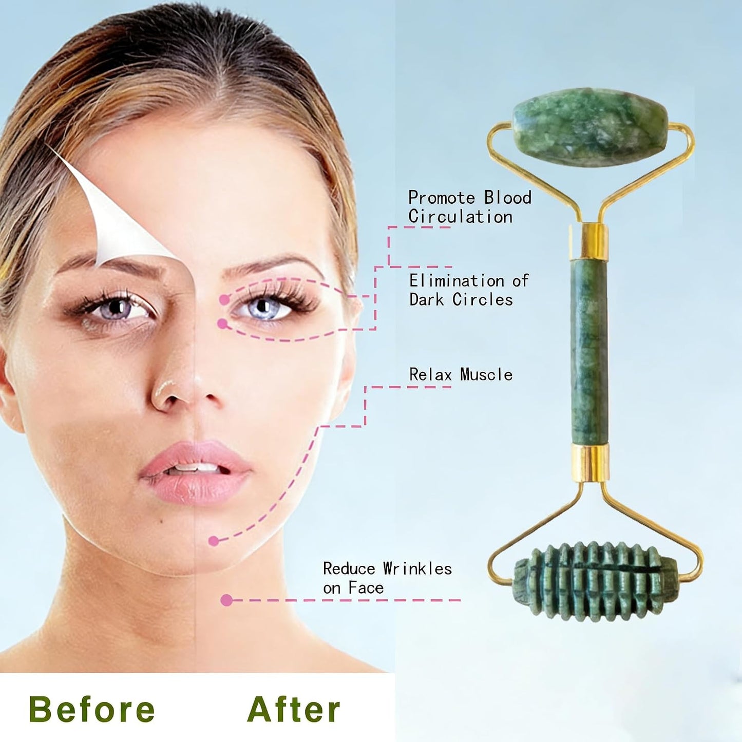 Stainless Steel Gua Sha & Jade Roller Set, Facial Massage Tools for Skin Firming, Facial Sculpting & Daily Self Care