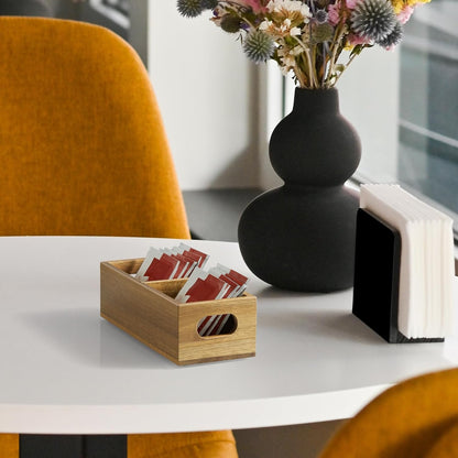 DRASTAR Tea Bag Organizer, Acacia Tea Bag Holder, Tea Storage Containers with 3 Slots, Wooden Tea Storage Accessories, Mini Tea Bag Caddy Box for Countertop