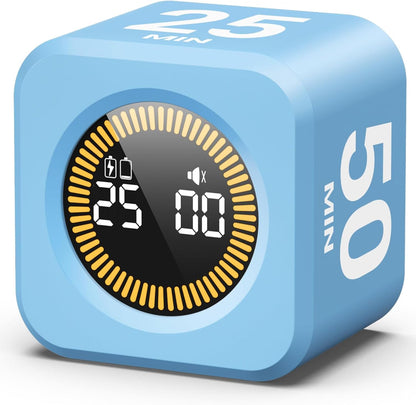 KADAMS Pomodoro Timer – Visual Cube with 5/10/30/60 Min Presets, LED Countdown Ring & Count Up Mode, Silent Flip Productivity Timer for Study, Classroom, Office, Cooking