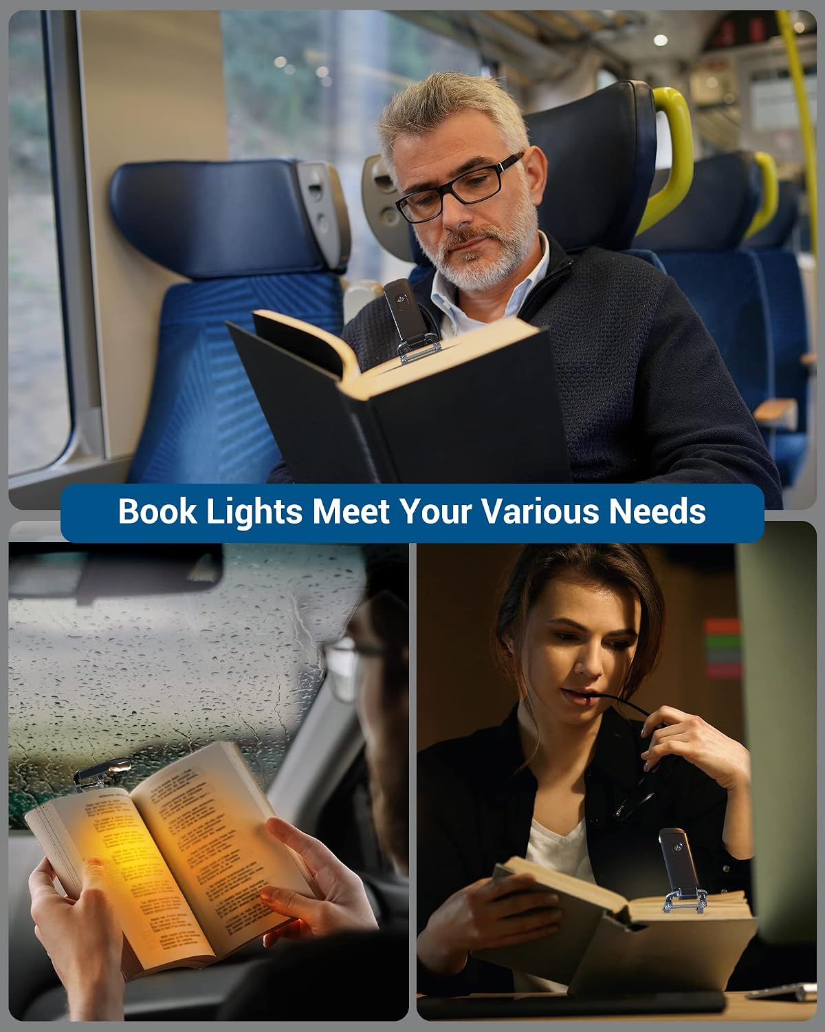 DEWENWILS Book Reading Light, USB Rechargeable Booklight for Reading at Night, LED Clip On Book Lights for Kids, Bookworms, Blue Light Blocking, Amber + Warm White (Green)