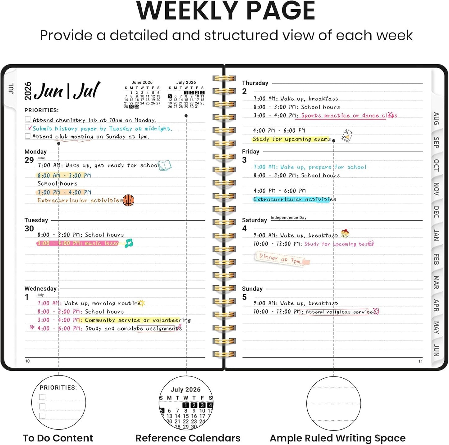 Planner 2026-2027 for Women & Men, Academic Monthly and Weekly Calendar Planner, Jul 2026 - Jun 2027, A5 (6.3" x 8.5"), Teacher Student Planning Book with Tabs, Ideal for Office School Supplies - Pink