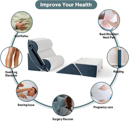 Yojoker 6pcs Orthopedic Bed Wedge Pillow Set for Sleeping, Post Surgery Foam for Body, Back and Leg Pain Relief Comfortable & Adjustable Support Pillows-Anti Snoring, Heartburn
