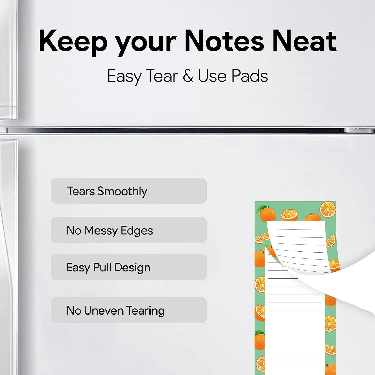 8 Magnetic Notepads – Notepads for Grocery List, Shopping List, To-Do List, Reminders -Strong Magnetic Back- Memo Notepad with Realistic Fruit Designs | 25 Sheets per Pad 7.5 x 3.5 inch (8 Pack)