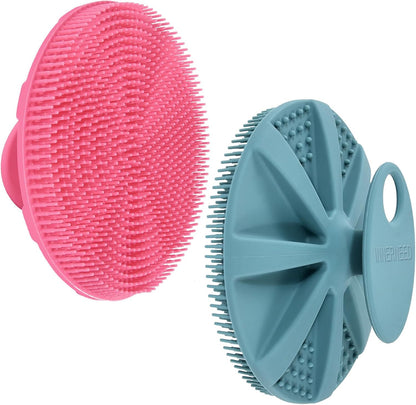 INNERNEED Food-Grade Soft Silicone Body Scrubber Shower Brush Handheld Cleansing Skin Brush, Gentle Exfoliating and Lather Well (Dark Green)