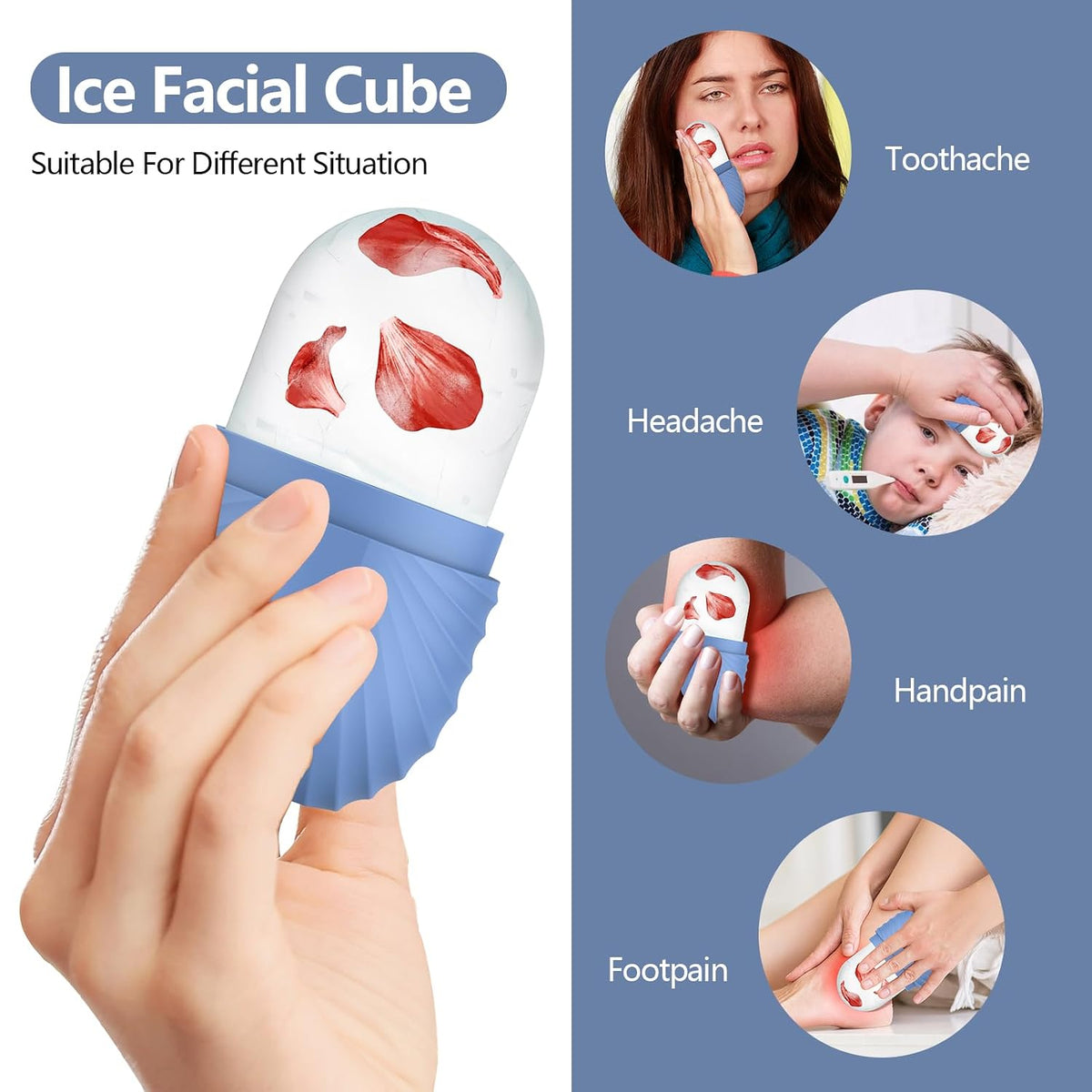 Ice Roller for Face and Eye, Reusable Silicone Ice Facial Roller Ice Holder, Face Ice Mold Skin Care, Ice Cube Roller for Shrink Pores Anti Wrinkle Reduce Puffiness, Black