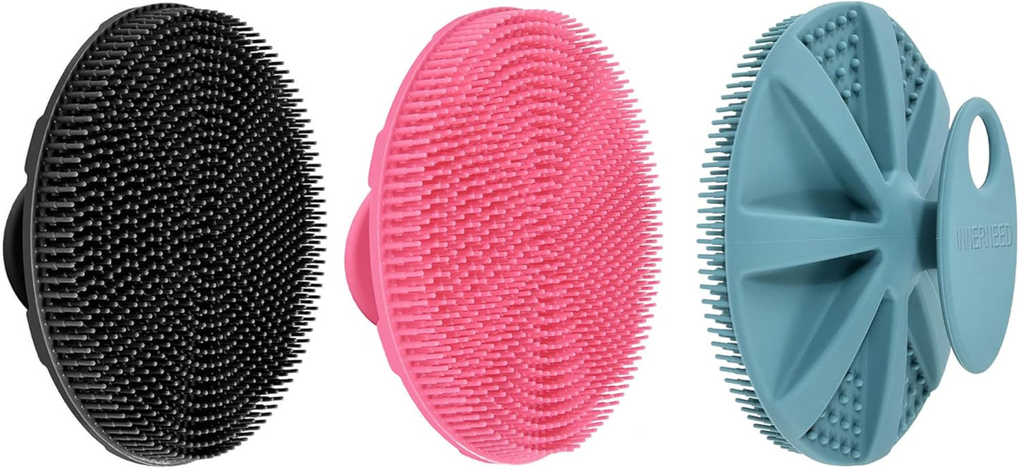 INNERNEED Food-Grade Soft Silicone Body Scrubber Shower Brush Handheld Cleansing Skin Brush, Gentle Exfoliating and Lather Well (Dark Green)