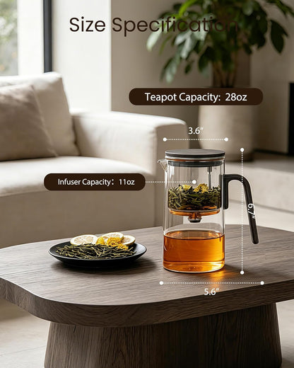 ZENS Magnetic Tea Pot, Enchanted Glass Teapot with Infuser and Magnetic Suction Lid for Mess-Free Loose Tea Diffusers, Walnut Wood Handle, Tea Lovers Gifts