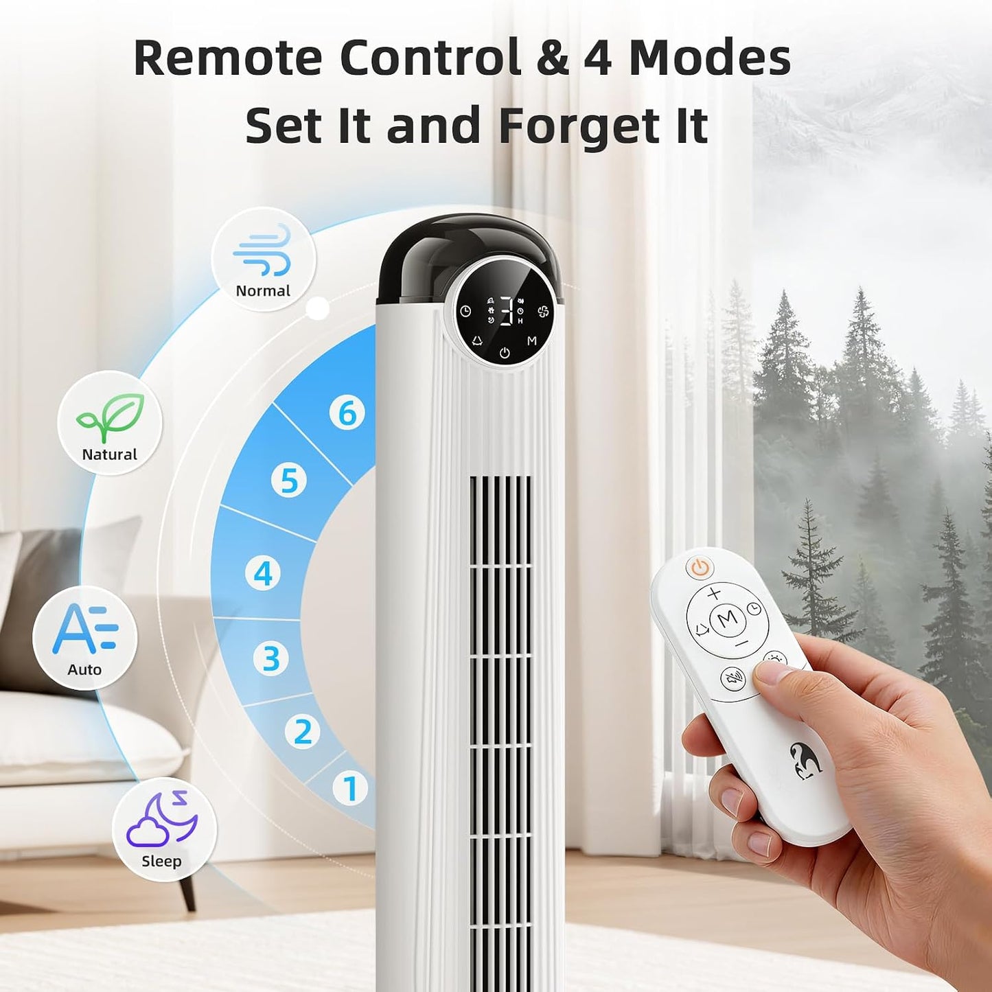 Antarctic Star T36 Tower Fan-36 Inch, Bladeless Oscillating Fan with Remote, 6 Speeds & 4 Modes, LED Display, 9H Timer, Quiet Floor Standing Fan for Bedroom Living Room Office, Pink
