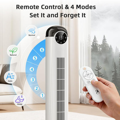 Antarctic Star T36 Tower Fan-36 Inch, Bladeless Oscillating Fan with Remote, 6 Speeds & 4 Modes, LED Display, 9H Timer, Quiet Floor Standing Fan for Bedroom Living Room Office, Pink