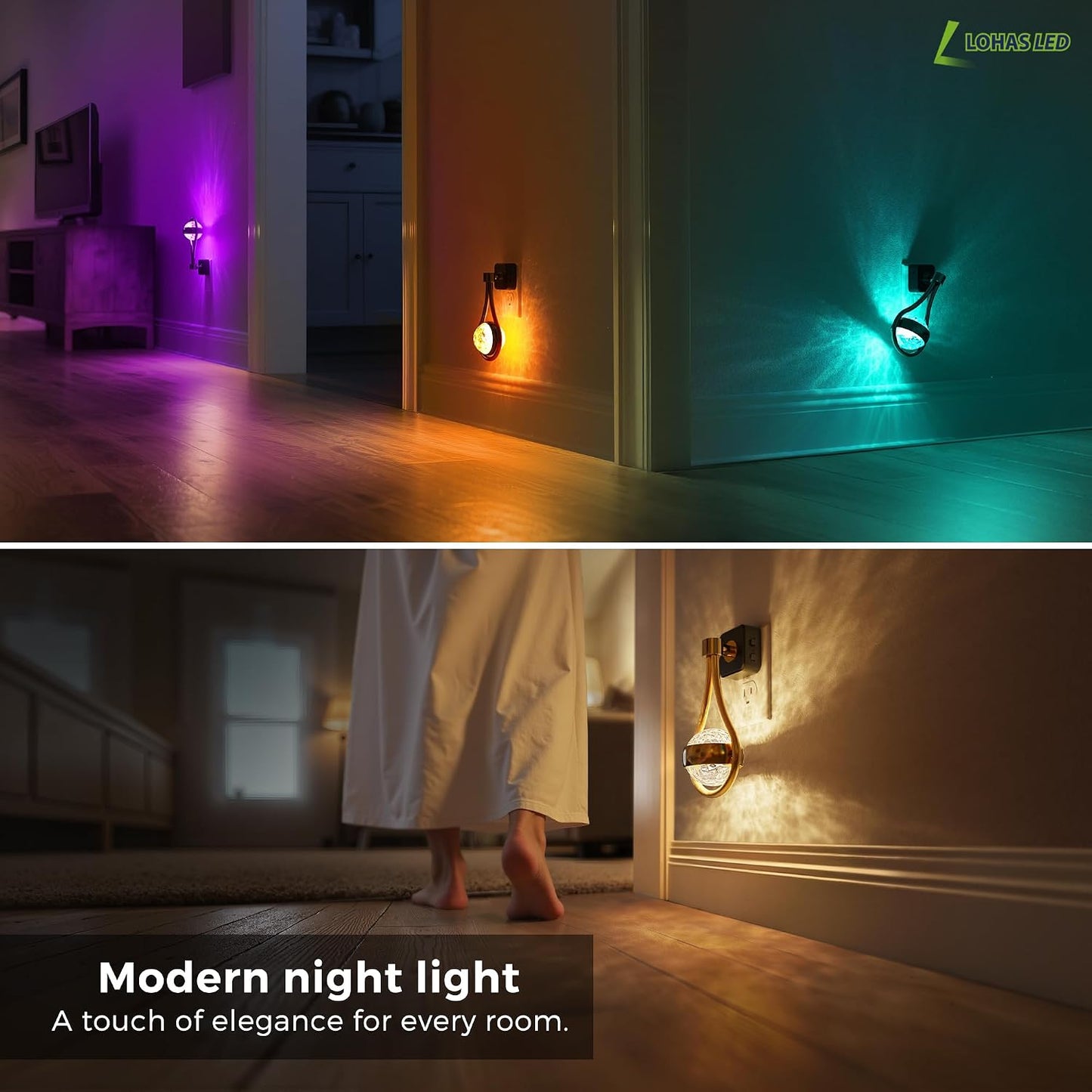 L LOHAS LED Night Lights Plug into wall, Amber Night Light with Adjustable Brightness, Plug in NightLight with Auto Light Sensor, Wall Sconce-Style Design Night Light for Bathroom,Hallway, 2 Pack