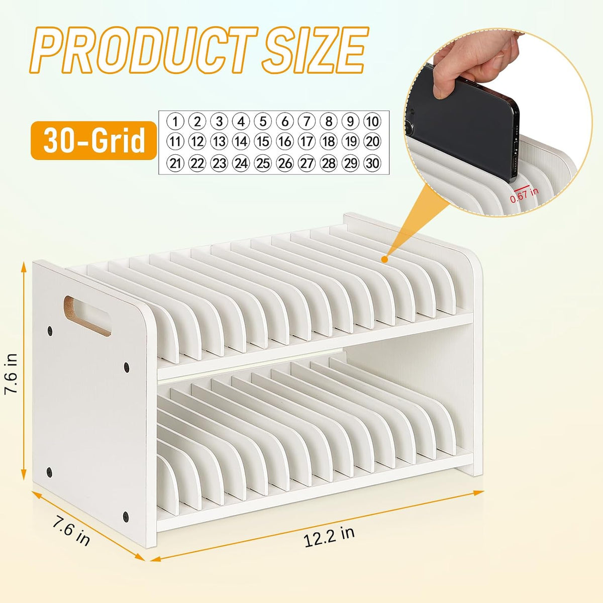 30-Grid Wooden Cell Phone Holder stand with 1-30 Number Stickers, Black