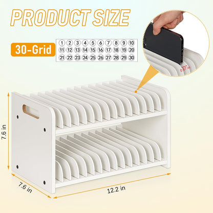 30-Grid Wooden Cell Phone Holder stand with 1-30 Number Stickers, Black