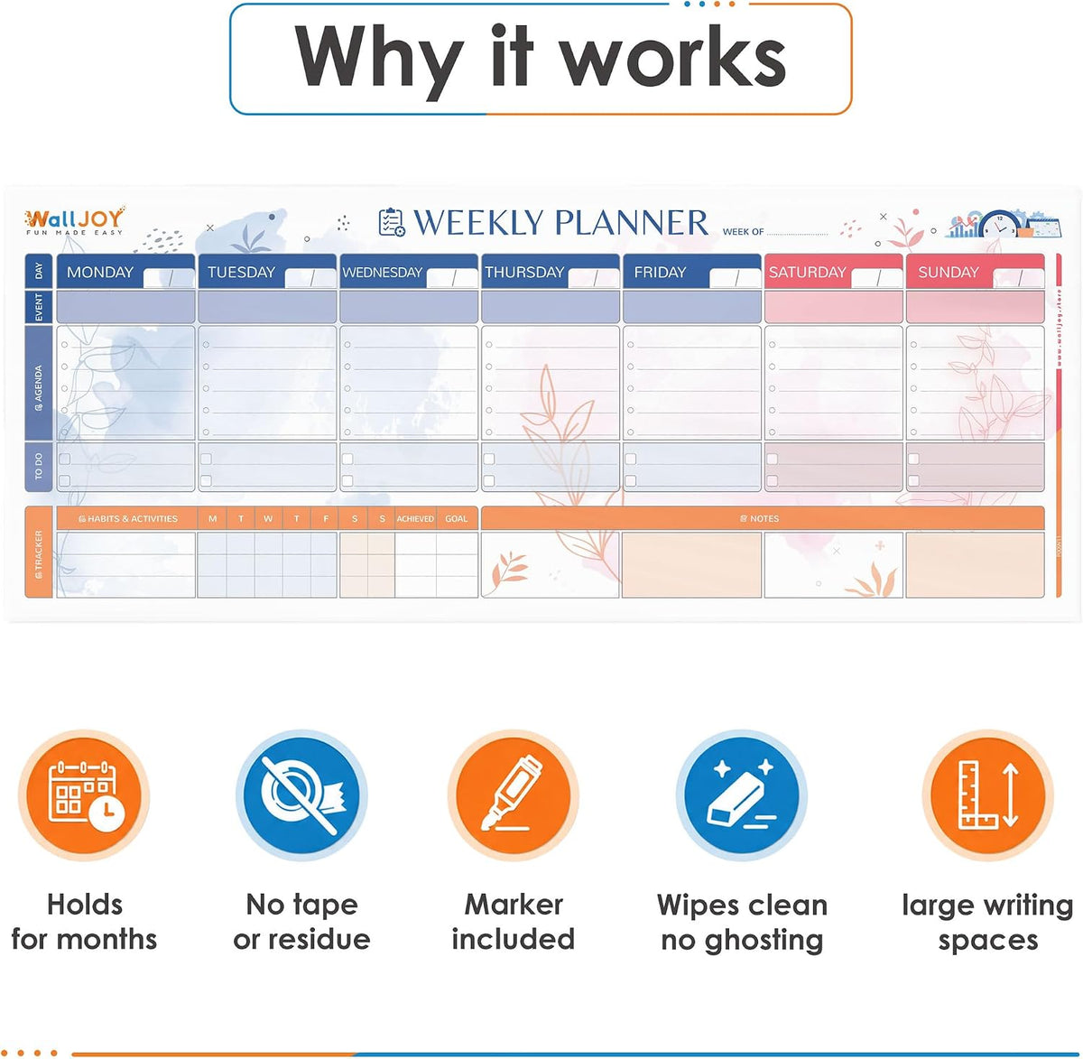 Dry Erase Weekly Calendar, 39.4x16" Weekly Dry Erase Board for Wall
