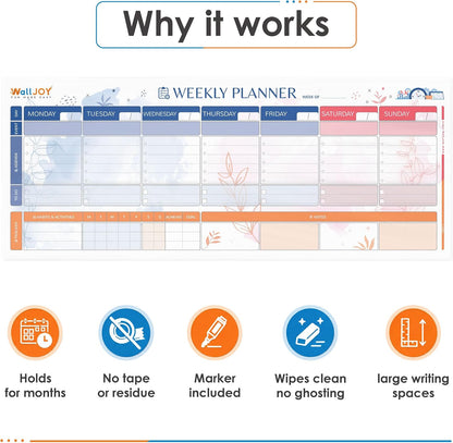 Dry Erase Weekly Calendar, 39.4x16" Weekly Dry Erase Board for Wall