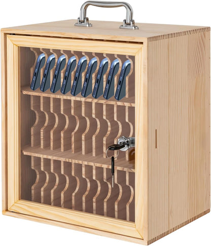 36-Slot Solid Wood Mobile Phone Storage Box, Multi-Slot Lockable Cell Phones Cabinet Wall-Mount& Desktop Phone Holder for School Office