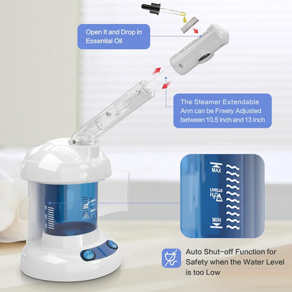 Facial Steamer, Ozone Nano Ionic Face Steamer for Deep Cleaning