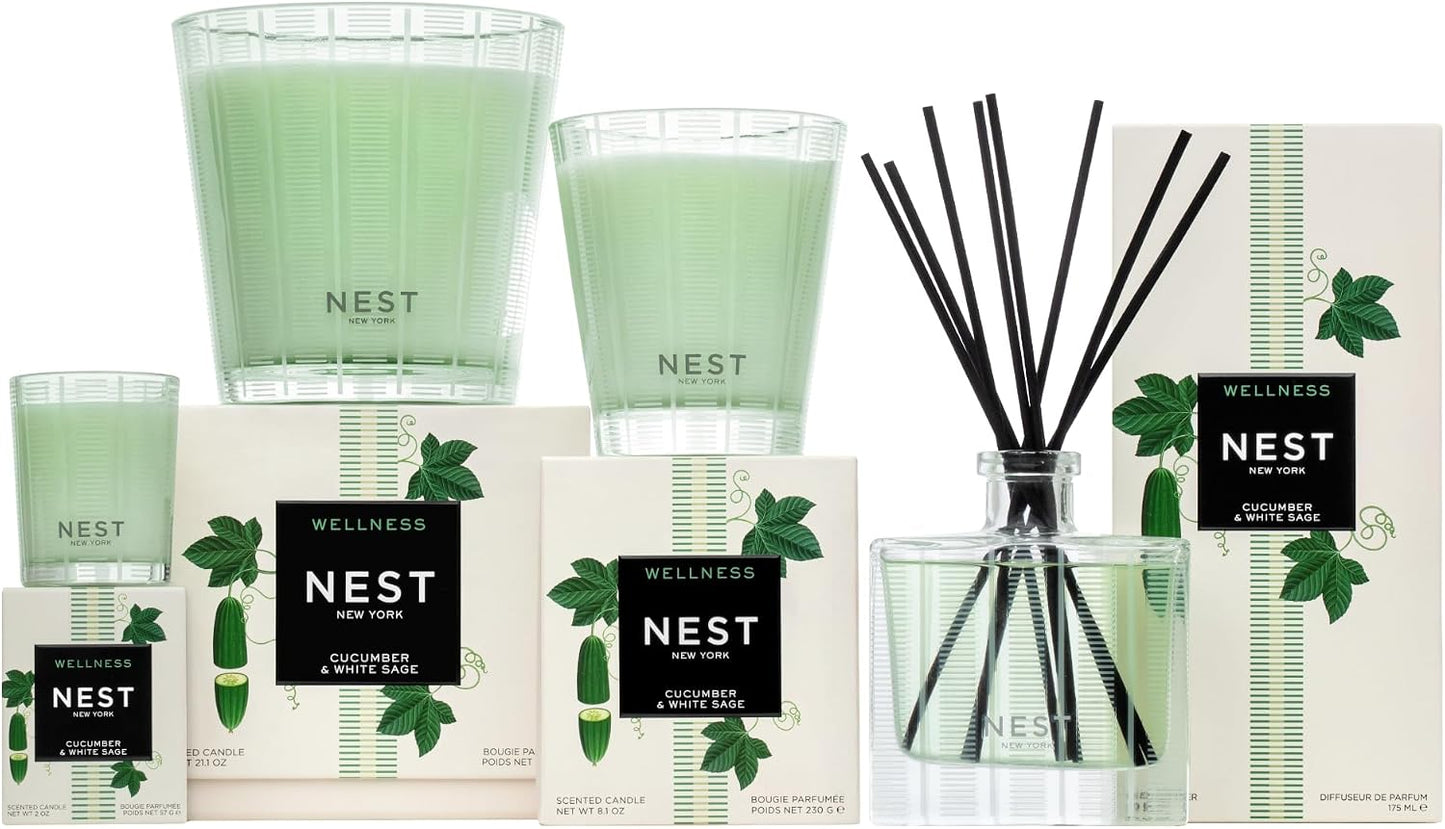 NEST New York Reed Diffuser, Wild Mint & Eucalyptus - 5.9 fl oz - Fragrance for Up to 90 Days - Reusable, Refillable Glass Holder - Includes 8 All-Natural Reed Sticks - Flame Free