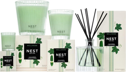 NEST New York Reed Diffuser, Wild Mint & Eucalyptus - 5.9 fl oz - Fragrance for Up to 90 Days - Reusable, Refillable Glass Holder - Includes 8 All-Natural Reed Sticks - Flame Free