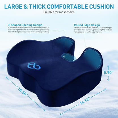 BlissTrends Seat Cushion with Velvet Cover, Thick Memory Foam Cushions for Office Chair, Car Seat, Airplane, Relieving Pressure Tailbone Sciatica Back Pain for Long Sitting, Car Drivers 4.7in Black