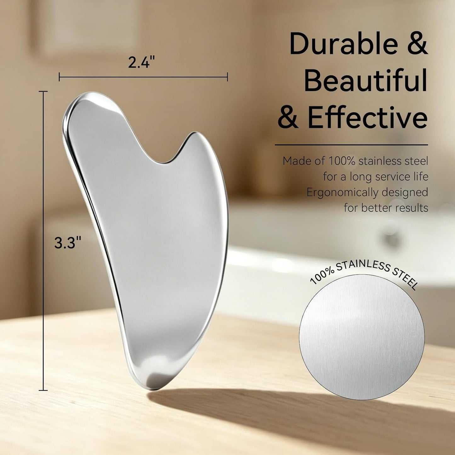 100% Wood Handle Lymphatic Contour Face Brush Stainless Steel Facial Gua Sha Tool Set, for Lymphatic Drainage, Sculpting Massage, Anti-Puffiness, Detox and Lifting