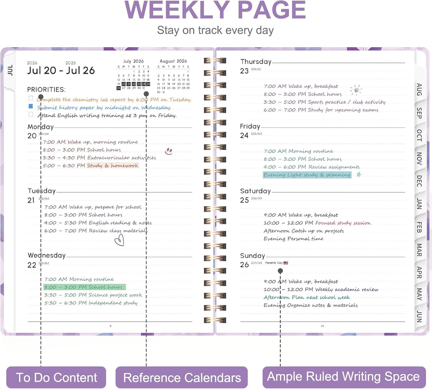 Planner 2026-2027, Weekly and Monthly Calendar Planner, JUL 2026 - JUN 2027 | A5(6.3'' x 8.5''), Hardcover, Agenda Book, Sprial Bound, Inner Pocket, Office and School Use