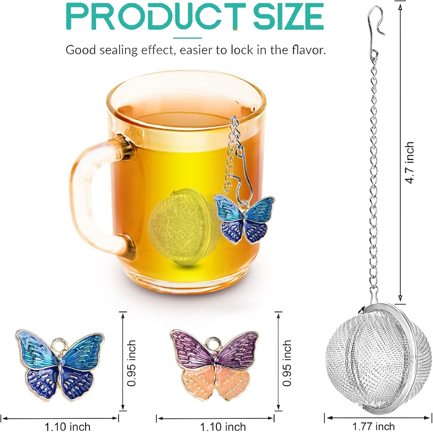 NSTaygate 2pcs Tea Infuser,Loose Leaf Tea Steeper Tea Strainer with Charm Handmade Dragonfly Butterfly Pendant Tea Ball Tea Filter Tea Infusers for Loose Tea
