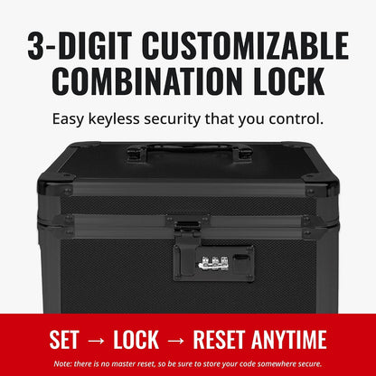 Vaultz Secure Security Lock Boxes - Safe Combination Lock Box, Storage for Documents, Valuables, Medicine & Money - 9.88 x 7.75 x 7 Inch - Black/Chrome