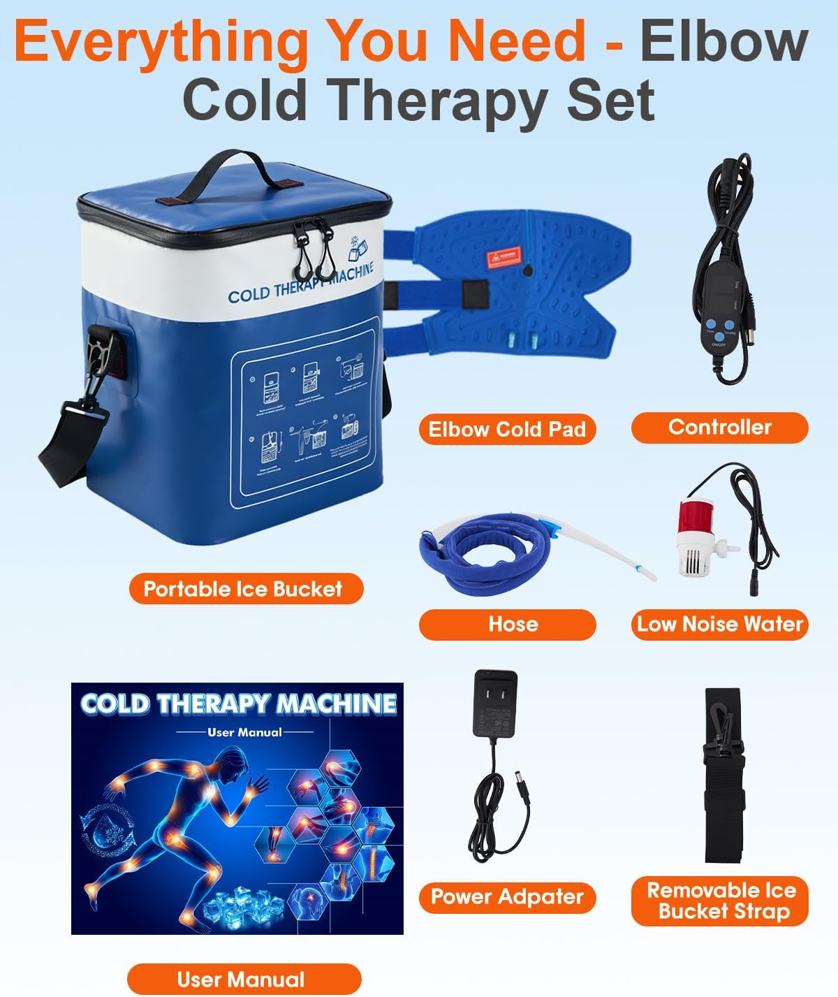 Cold Therapy Machine for Elbow, Ice Machine for Tennis Elbow&Post-Surgery Recovery, Cryotherapy Device with Temp Display & 3 Flow Modes, Adjustable Elbow Wrap for Arthritis, Bursitis, Swelling Relief