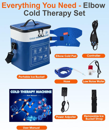 Cold Therapy Machine for Elbow, Ice Machine for Tennis Elbow&Post-Surgery Recovery, Cryotherapy Device with Temp Display & 3 Flow Modes, Adjustable Elbow Wrap for Arthritis, Bursitis, Swelling Relief
