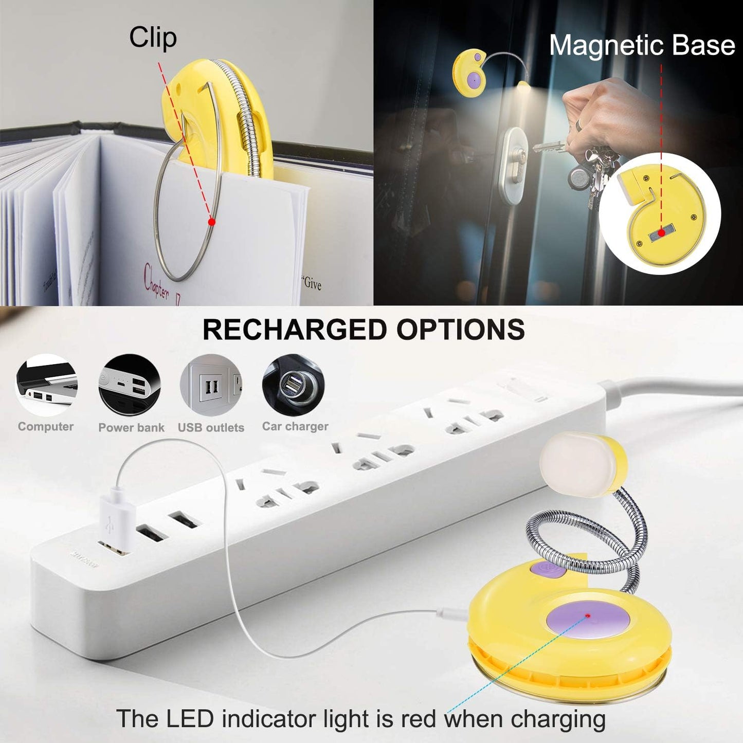 Kids Rechargeable Book Light, Clip on Reading Light for Kid, Kids Reading Lights, Amber Book Light for Reading in Bed, 2 Lighting Modes, Blue Light Blocking, Bookmark Light for Bookworms-Pink