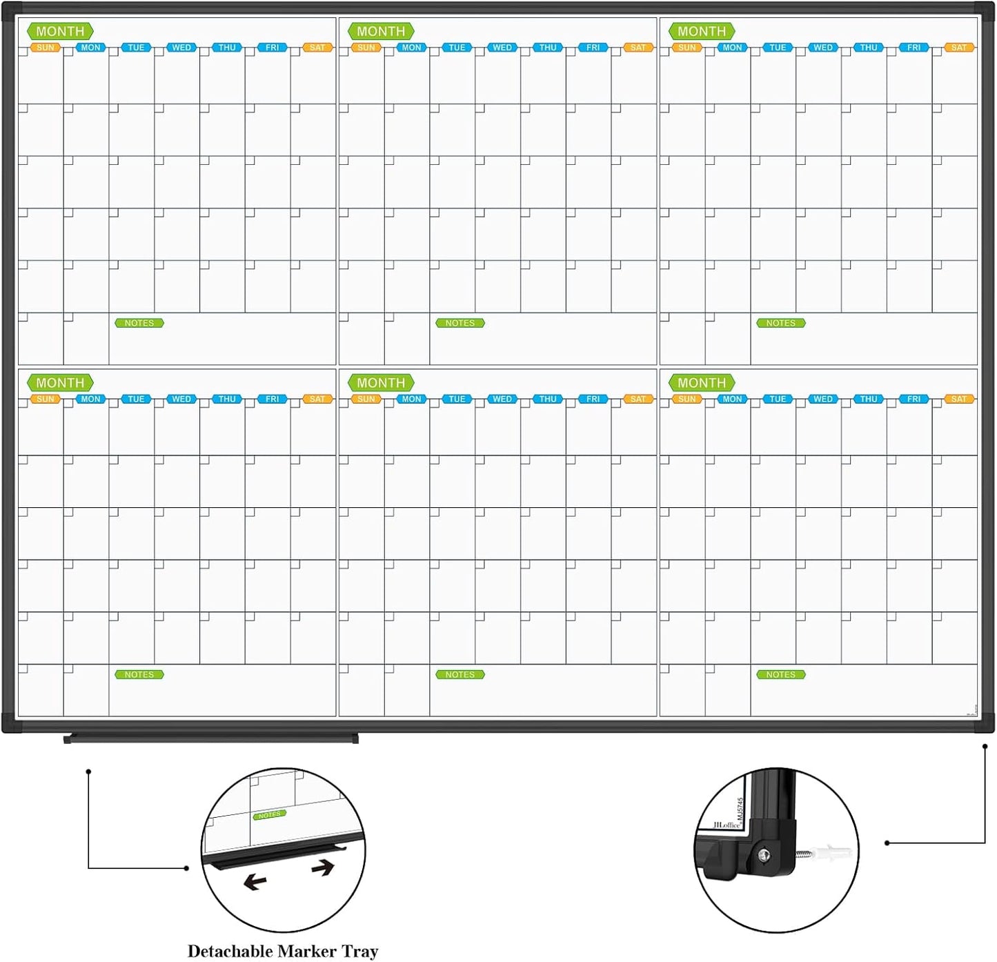JILoffice Magnetic Dry Erase Calendar Whiteboard, 4 Month White Board Planner 36 X 24 Inch, Black Aluminum Frame Wall Mounted Board for Office Home and School
