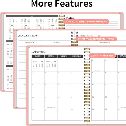 KMQOY Monthly Planner 2026-2027, 2026 Calendar 24 Months Planner, Jan 2026 - Dec 2027, 7.5"x10", Personal Calendar with Monthly Goals, To-Do List, Habit Tracker, 2 years for School Office Home Planning(Black)
