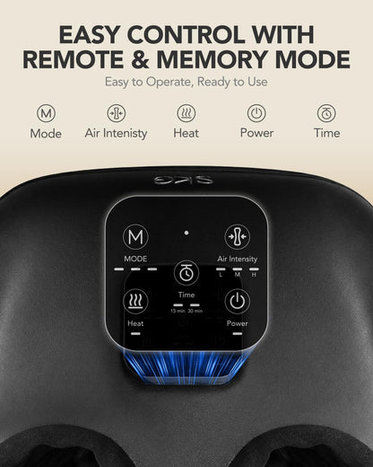 SKG YS100 Foot Massager with Heat and Remote, Upgrade Electric Feet Massager for Plantar Fasciitis Pain Relief, 3 Levels Compression Massage for Neuropathy Plantar Fasciitis, Fits Size 5-13,