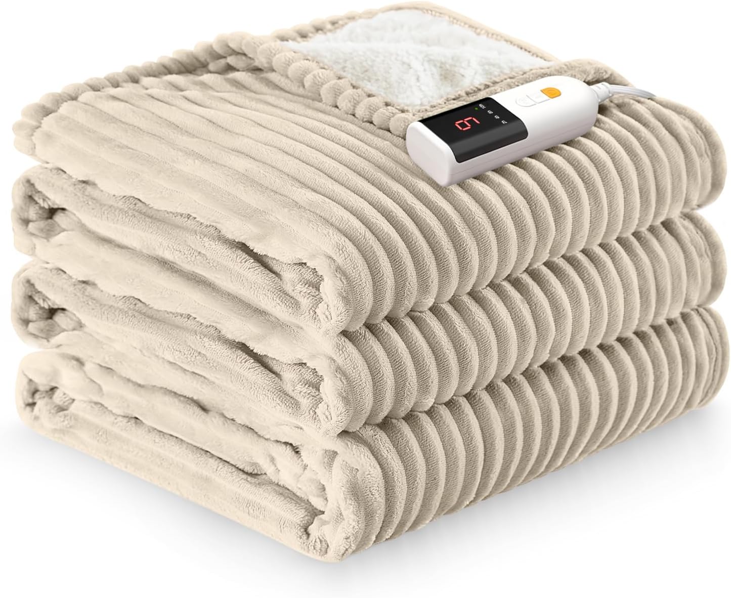 Reaks Electric Heated Throw Blanket, Silky Soft Flannel & Sherpa Heating Blanket Throw with 5 Heat Levels & 3 Hours Auto Off, Warm Gifts for Women Mom Grandma, ETL Certified (50x60 inches, White)