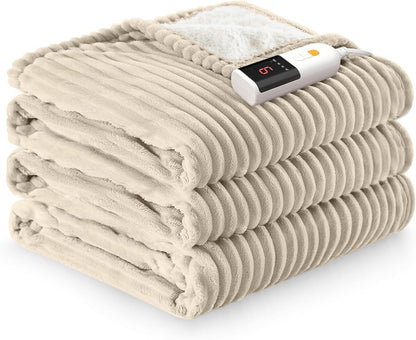 Reaks Electric Heated Throw Blanket, Silky Soft Flannel & Sherpa Heating Blanket Throw with 5 Heat Levels & 3 Hours Auto Off, Warm Gifts for Women Mom Grandma, ETL Certified (50x60 inches, White)