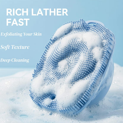 Soft Silicone Body Scrubber, Face Scrubber Silicone, Gentle Texture Exfoliating Body Scrubber for Men and Women On Sensitive Skin, Back Large Suction Cup for Easy Dry and Store (Blue)