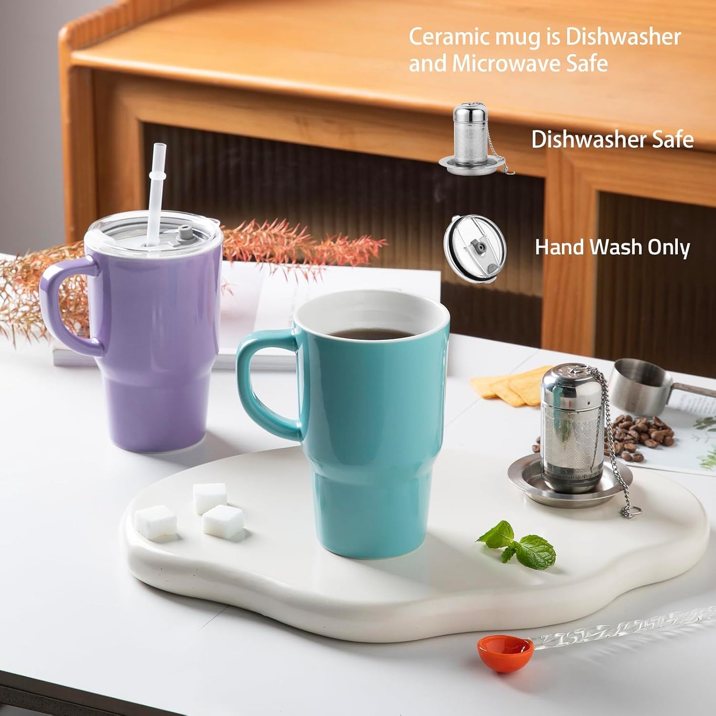 Sweejar Porcelain Tea Infuser Mug with Lid, 16 oz Teacup with Strainers for Loose Leaf Tea, Microwave and Dishwasher Safe Coffee Mug(Purple)