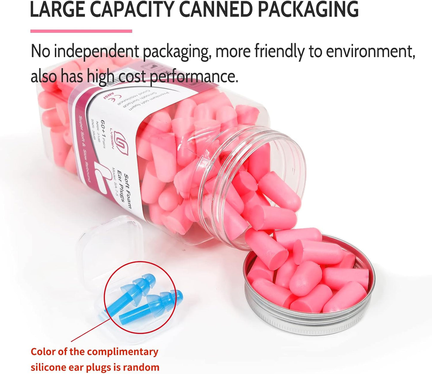 LYSIAN Ultra Soft Foam Earplugs for Sleeping, 38dB SNR Noise Reduction Ear Plugs for Snoring, Shooting, Study, Work and Travel, 60 Pairs, Purple