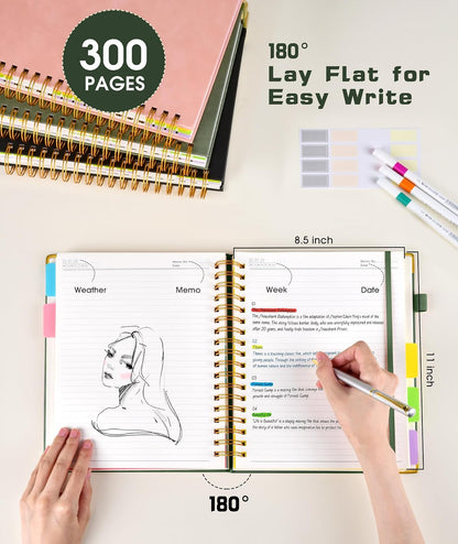 Hardcover Spiral Notebook journal with Removable Dividers Tabs, 300 Pages Leather 5 Subject Notebook College Ruled, 8"x10" Large B5 Notebooks for Work School Note taking, Lined Journal for Women,Black