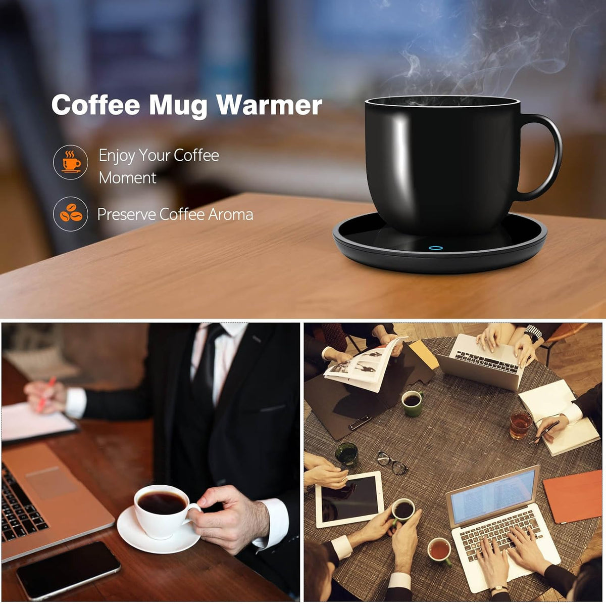 Coffee Mug Warmer, Smart Candle Warmer, Electric Cup Warmer with Aluminum Metal Panel for Office, Desk Accessories, Electric Beverage Warmer for Cocoa, Milk, Coffee Gifts for Dad