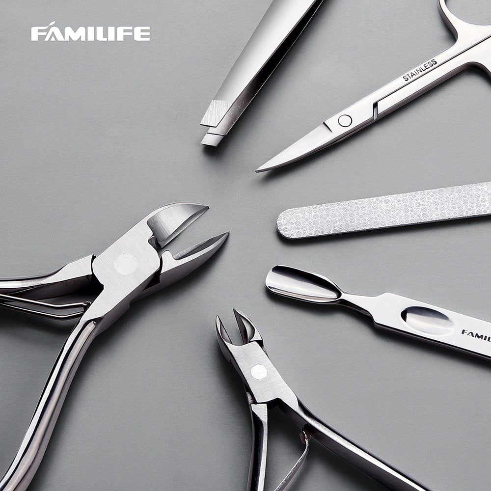 FAMILIFE Gifts for Women, Manicure Set Professional Manicure Kit 11 in 1 Nail Kit Nail Clippers Tools Stainless Steel with Rose Gold Leather Case Travel Sets