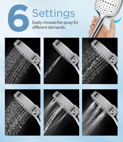 MakeFit Filtered Shower Head Black - 6 Modes High Pressure Handheld Shower Head with Filter Mineral Beads, Detachable Handheld Showerhead Set with Stainless Steel Hose and Shower Arm Bracket
