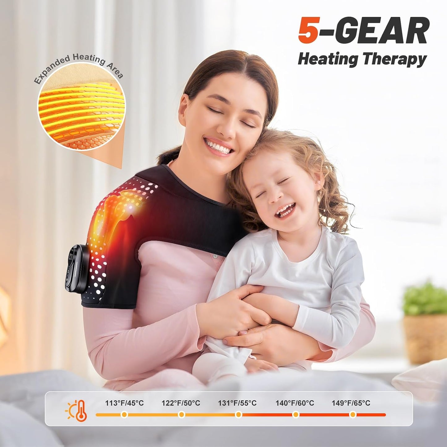 Cordless Heated Shoulder Brace with Vibration, 3 Heat & Massage Settings, Shoulder Heating Pad for Pain Relief, Adjustable Shoulder Warmer for Men and Women(Grey)