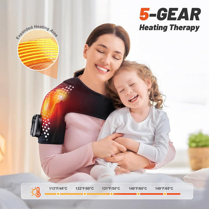 Cordless Heated Shoulder Brace with Vibration, 3 Heat & Massage Settings, Shoulder Heating Pad for Pain Relief, Adjustable Shoulder Warmer for Men and Women(Grey)
